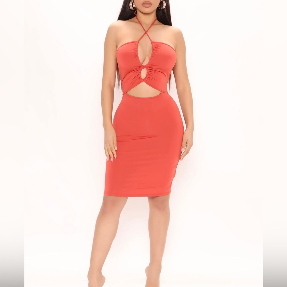 Fashion nova women's Worth The Trouble Mini Dress - Rust Tie Halter Ruched